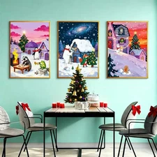 Christmas Framed Painting Wall Art Set (3Pcs) - Holiday Home Decoration
