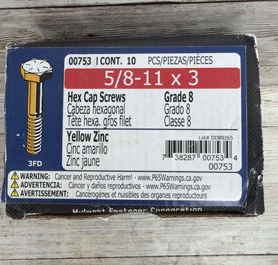 Midwest Fastener 00753 Hex Cap Screws Coarse Grade 8  5/8-11 x 3'' 10 Pack