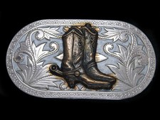 TI05109 VINTAGE 1984 COWBOY BOOTS WESTERN COWBOY DESIGN BELT BUCKLE