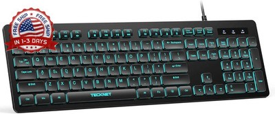 TECKNET Wired Keyboard,Silent USB Keyboard for Office,Spill-Resistant,Slim Full-