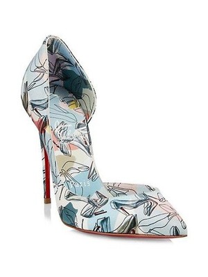 Christian Louboutin IRIZA 100 Printed Crepe Satin D'Orsay Heels Pumps Shoes $845