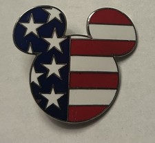 Disney - Mickey Mouse Head Ears Icon Pin - USA American Flag United States