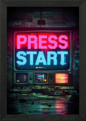 Retro Arcade Presse Start Bildschirm gerahmtes Wandbild Poster Leinwanddruck Bild