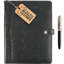 Leather Portfolio, Leather Binder with Pen, Resume Organizer  Padfolio for M...