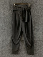 Mango Women's Belted Tapered Leg Pants Formal Office Black Size 2 NWOT