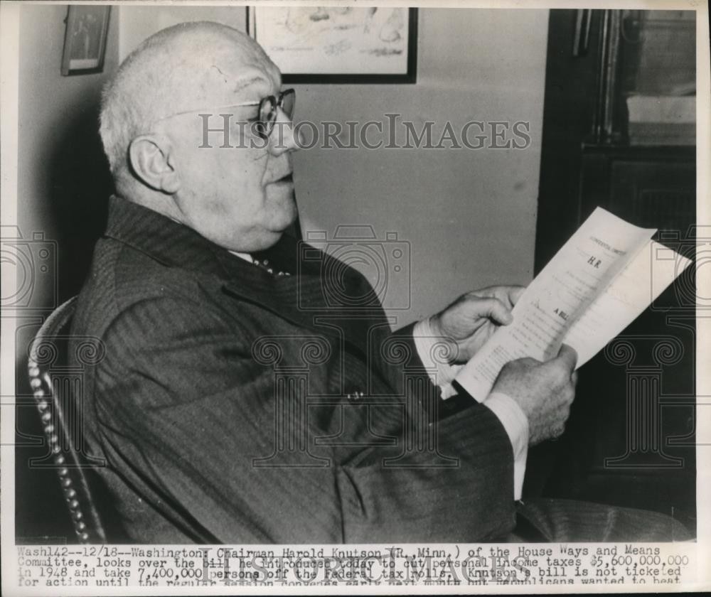 1947 Press Photo Wash DC Harold Knutson of Mn chairs Hosue Ways & Means comm