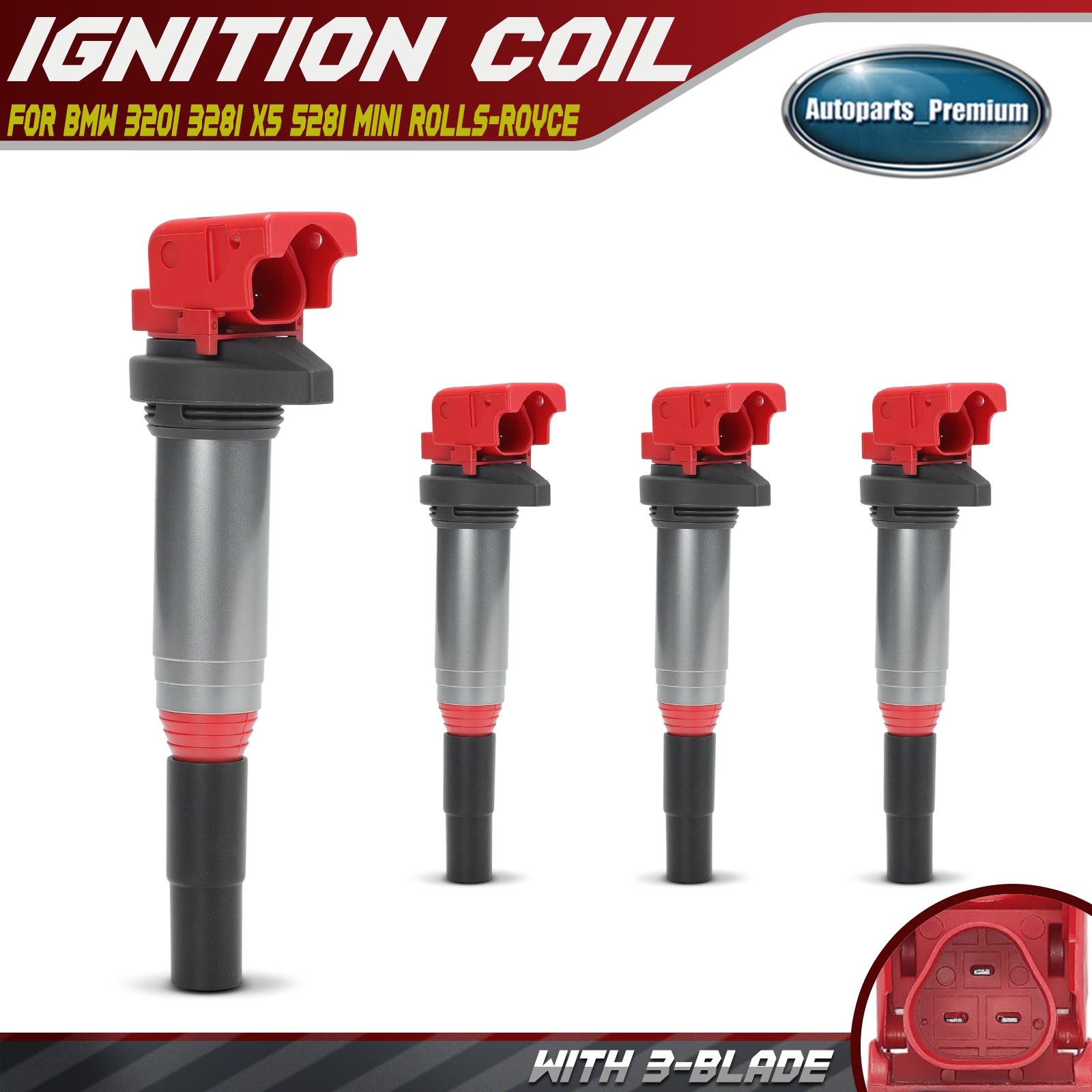 4x Red Ignition Coil for BMW 320i 328i X5 528i 545i 550i X3 X1 Mini Rolls-Royce