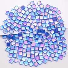 Iridescent Glass Mosaic Tiles for Crafts Bulk Square Blue Mosaic Pieces Glass...