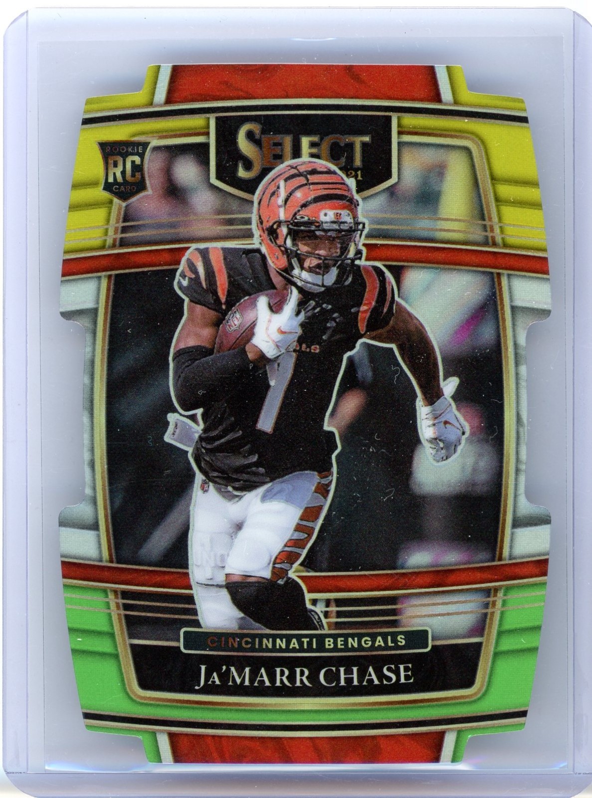2021 Panini Select Jamarr Chase #47 Green Yellow Die-Cut Prizm RC Bengals