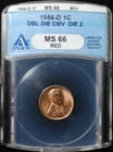 1956-D Lincoln Cent - DDO-002 Double Die #2  ANACS MS66 red