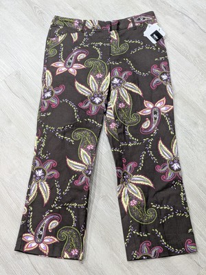 Mossimo Paisley Stretch Pants Womens 6 Brown Pink Purple Cropped Capri Cotton