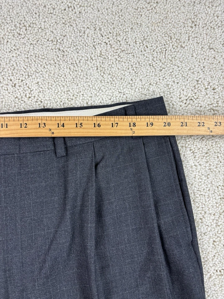 Pantalones de franela de lana para hombre 40x32 gris a cuadros pierna recta plisados cachemir náutica Foto 3 de 4