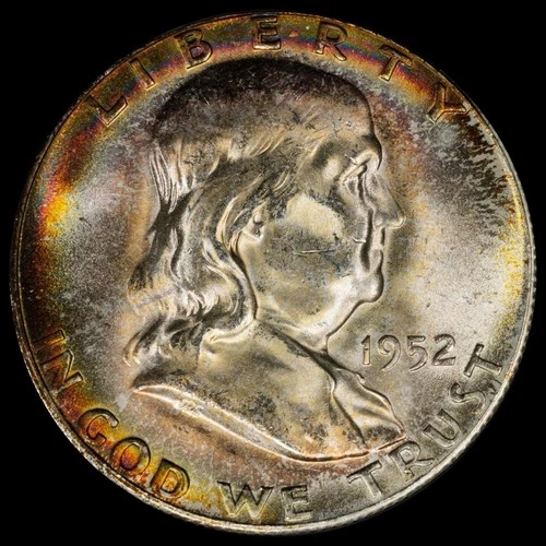 1952-S 50C MS64+ Toned Franklin Half Dollar - PCGS Gold Shield - Rainbow Toning