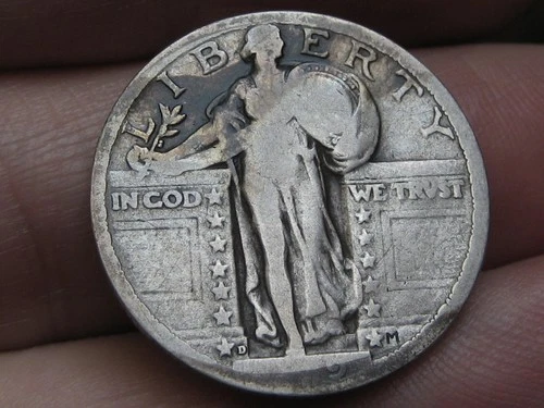 1919 D Silver Standing Liberty Quarter, Denver, About Good Details