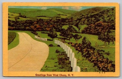 West Chazy New York Greetings From - Country Road Postcard 1947