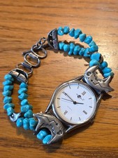 Silver Moon Sterling Silver Turquoise Watch Untested Might Need A Battery Lot AA