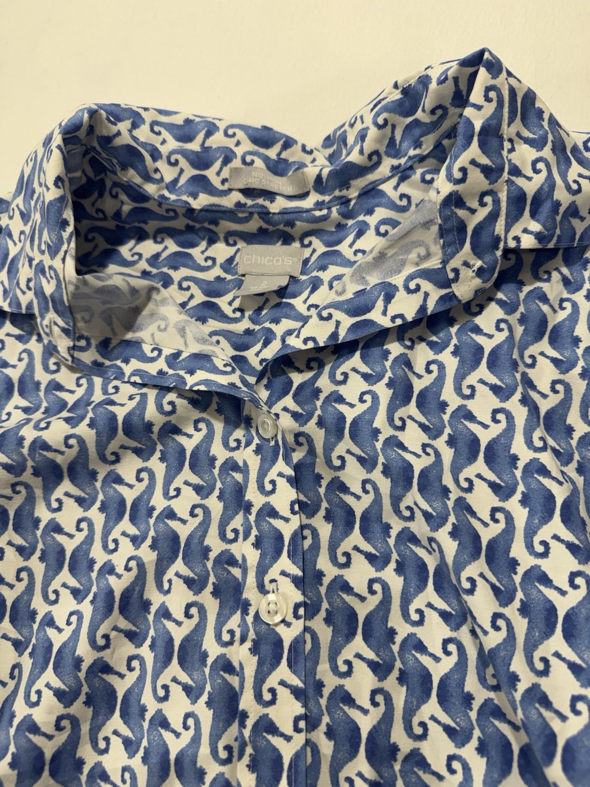 Chicos Cotton Large Button Down Nautical Stretch … - image 1