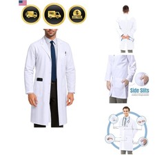 Professional White Lab Coat for Men, Long Sleeve Medical Coat