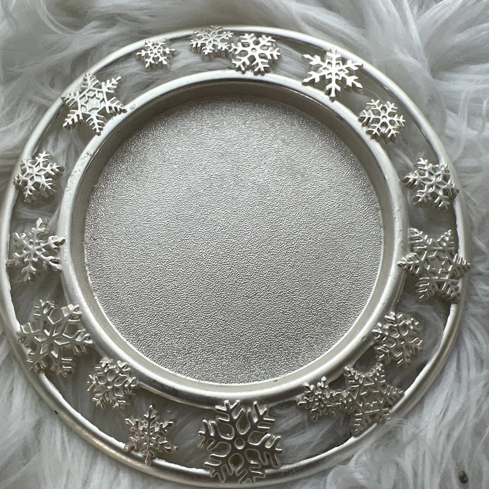 Silver Tone& Dark Gray Metal Candle Holder Tray Plate Set Of 2 Snowflakes 5 1/2 - Image 3 of 4