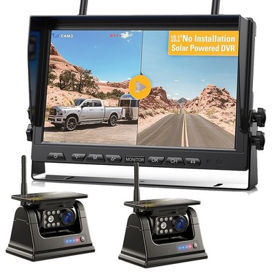 2 Solar Magnet Wireless Backup Camera 10.1'' 1080P DVR Monitor for Car Reversing