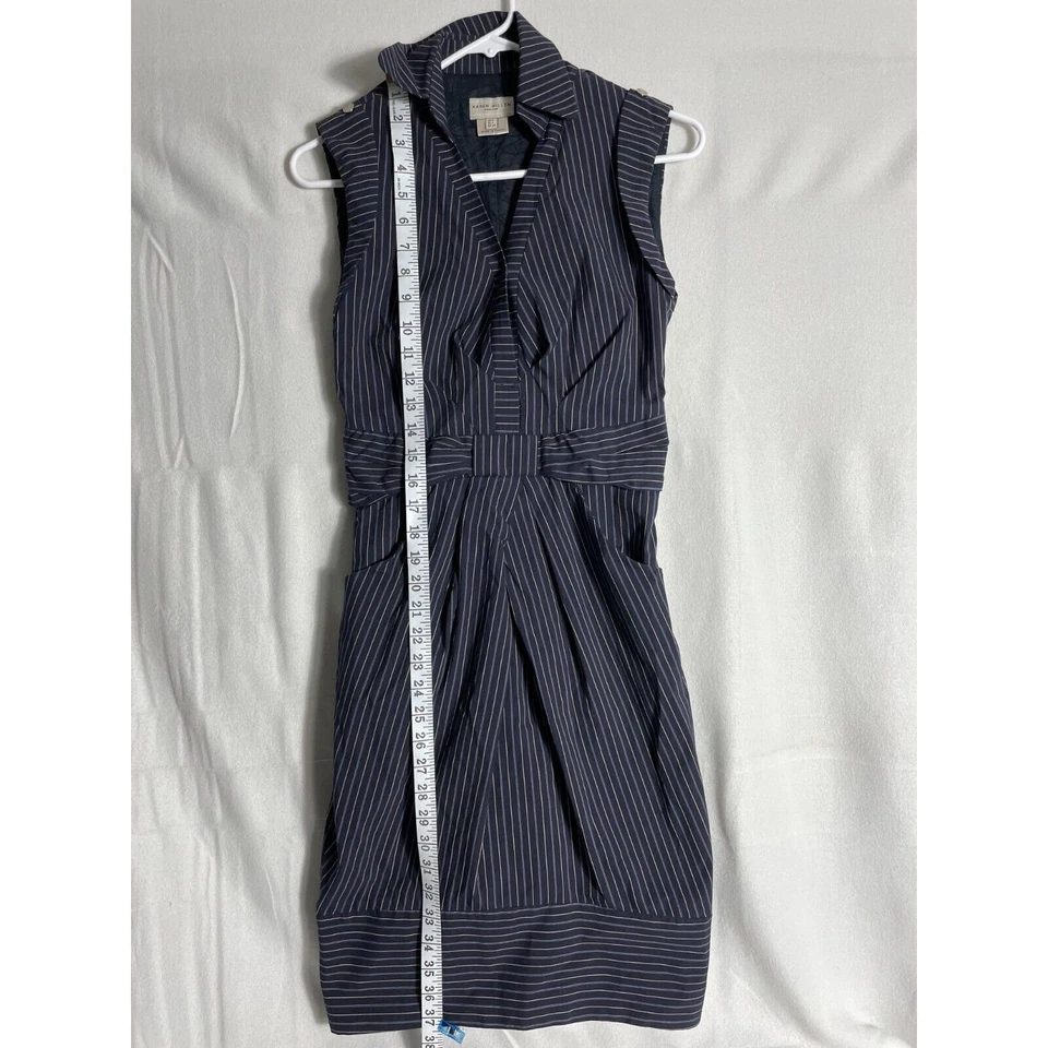 Karen Millen England Sz 2 Navy Pinstripe V Neck Bodycon Sheath Pencil Dress - Image 2 of 4