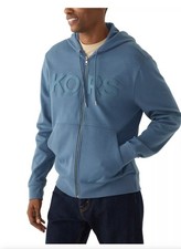 Michael Kors Men  s Full Zip Hoodie Dark Chambray Felt Logo Size XXL NWT