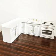 Miniature Kitchen Furniture 1/12 Scale with Stove & Cabinet for Dollhouse
