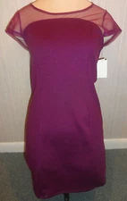 Junior's Mac & Jac Purple Orchid Short Sleeve Sheer Accent Stretch Dress Sz M