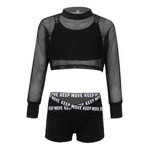 Kids Girl Cool Hip Hop Dance Outfits Workout Blouse Tank Top Boy Shorts 3pcs Set - Picture 13 of 37