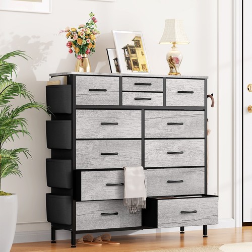 12 Drawer Dresser for Bedroom Fabric Storage Chest of Drawers Nursery Oak Gray - Picture 8 of 10