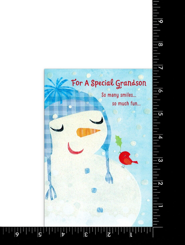 Tarjeta religiosa de NAVIDAD PARA UN NIETO ESPECIAL, lindo muñeco de nieve de primavera +✉ - Imagen 3 de 5