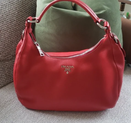 Red PRADA Hobo BR4314 in Vitello Premium Quality Leather