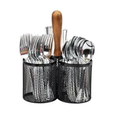 Utensil Holder Metal Mesh Silverware Cutlery Caddy Black 7.5x7.5x9.75 Inch