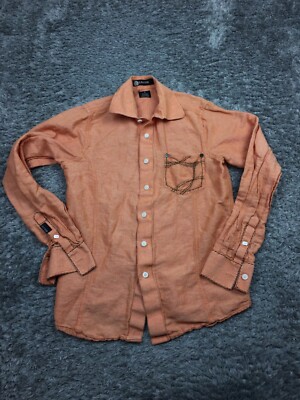 Sean John Button Up Shirt Mens Size Small Linen Blend Orange Long Sleeve