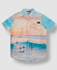 Guess Kids Boy's Blue Surf Print Soft Woven Button Up Shirt Top Size 16