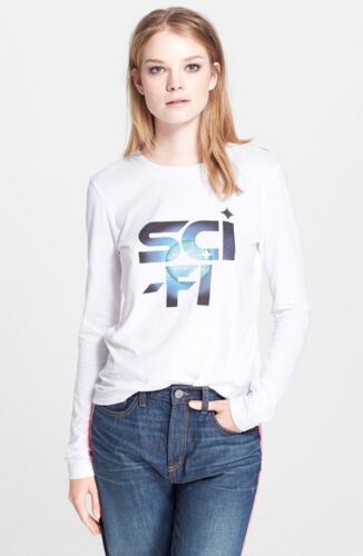 Marc by Marc Jacobs 'Sci Fi' Long Sleeve Slim Fit Cotton Tee Top in White - Photo 1/8