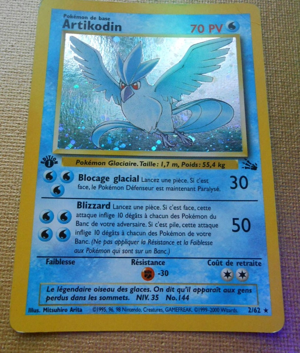 CARTE POKEMON ARTIKODIN 2/62 Holo Édition 1 Fossile Wizards FR NM EUR