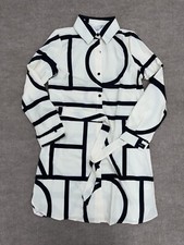 Shein White Black Geometric Print Long Sleeve Button Up Dress Womens Size Medium