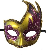 Half 2-Tip Gold Wing Purple Mask Halloween Mardi Gras Masquerade Party Costume