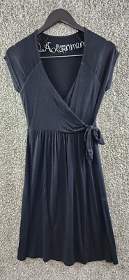 Mac & Jac Black Dress Faux Wrap Dress Knit Stretch Women's Size S
