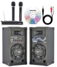 IMPIANTO KARAOKE : 2 CASSE AMPLIFICATE BLUETOOTH + MICROFONI WIRELESS + CAVO PC 