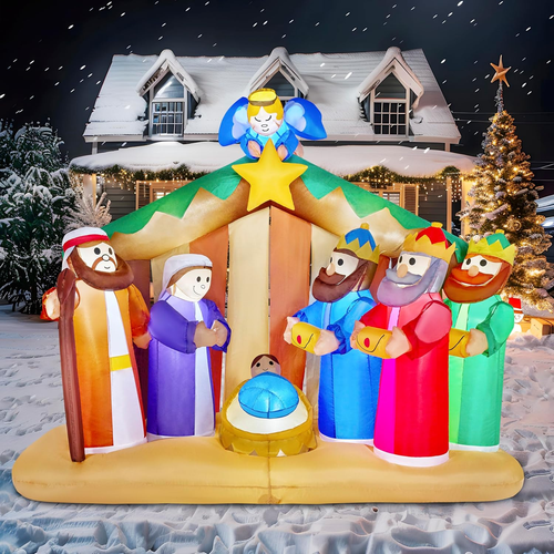 6.5 Ft Christmas Inflatable Nativity Scene With Angels Build In Leds Blow up Inf - 第 1/12 張圖片
