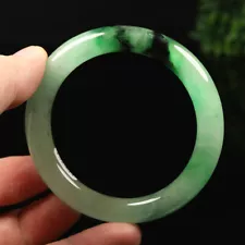 56mm Black Emerald Green Jadeite Jade Bangle Bracelet Burma Jade Bangle A-13575