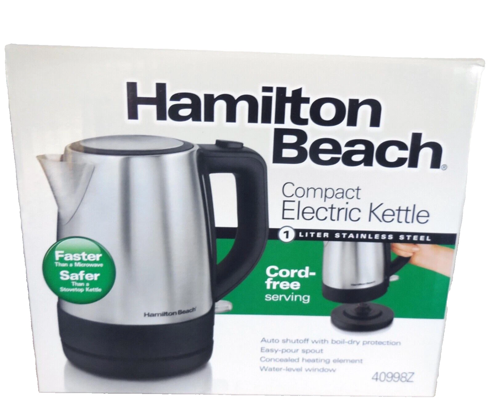 NIB Hamilton Beach 1 Liter Electric Kettle 409998Z, Stainless Steel & Black