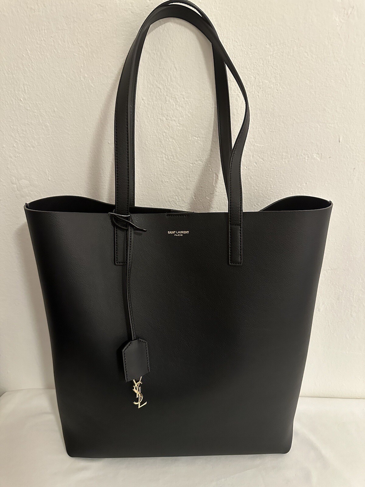 Nuova borsa a tracolla Saint Laurent YSL shopper tote pelle di vitello nera $1.490