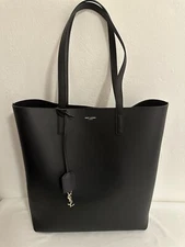 🔥New Saint Laurent YSL Tote Shopper Shoulder Bag Calfskin Leather Black $1,490