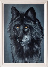 Quadro originale lupo arte animale incorniciato 12x9 coppia lupi olio arte da...