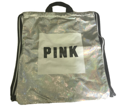 PINK Victoria\'s Secret Iridescent Sequin Drawstring Backpack - Silver/Black Trim Victoria main image 2