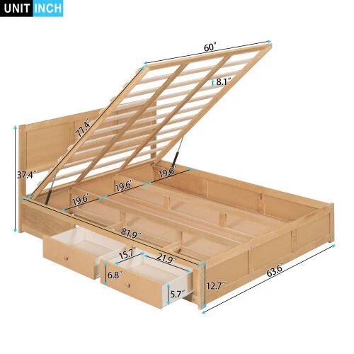 Modernos marcos de cama de plataforma con almacenamiento inferior y 2 cajones tamaño queen completo Foto 4 de 4