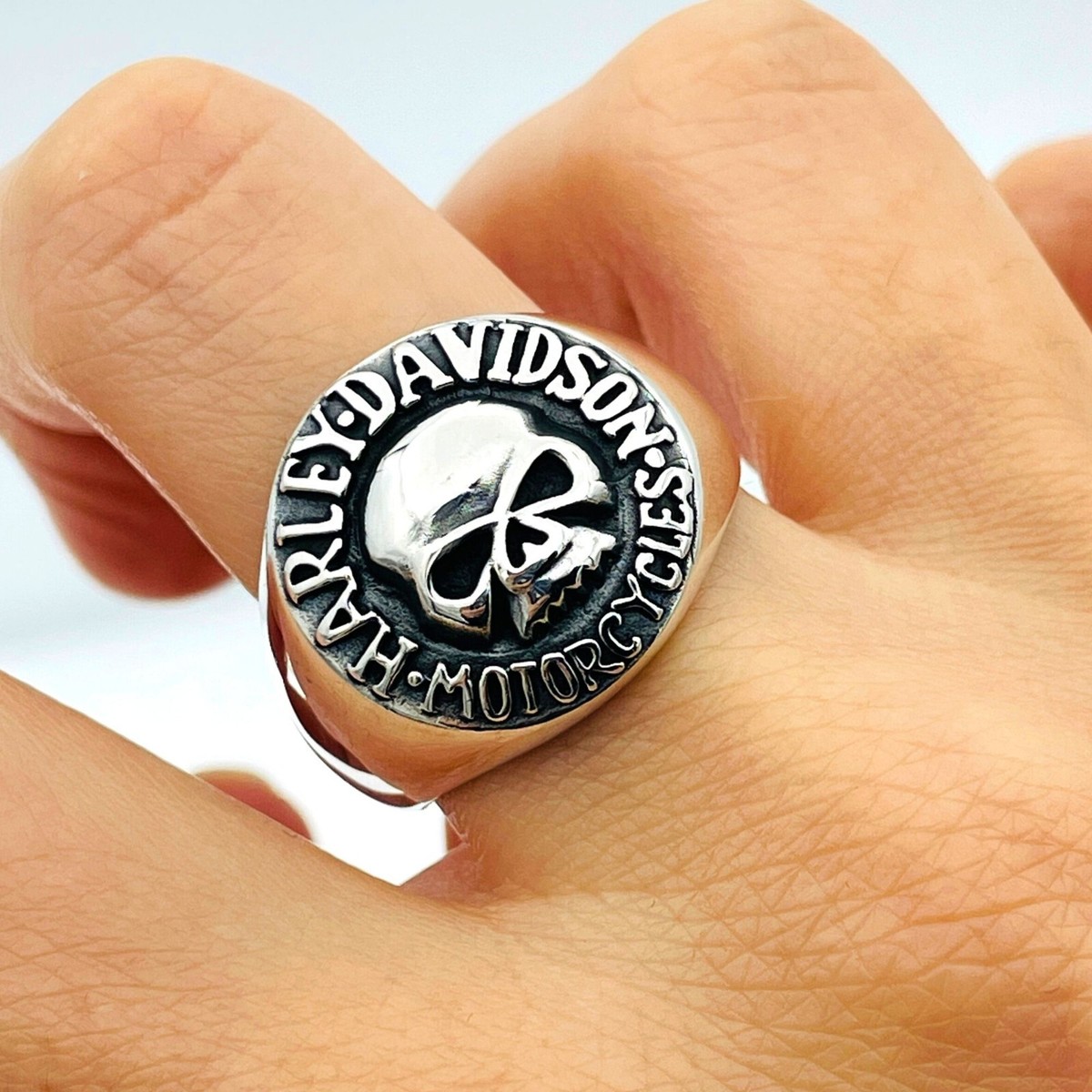 Mens Skull Model Harley Davidson 925 Sterling Silver Ring Handmade
